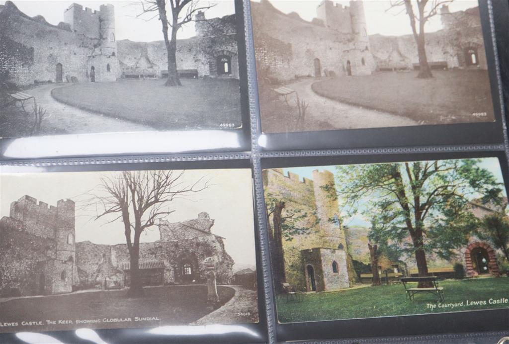 Lewes Interest: 183 postcards, Edward VII- Queen Elizabeth II, including views of: Lewes Castle and The Barbican (138); general views t